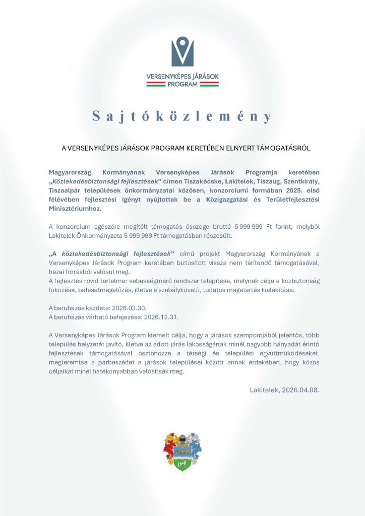 Sajtóközlemény – Közlekedésbiztonsági fejlesztések