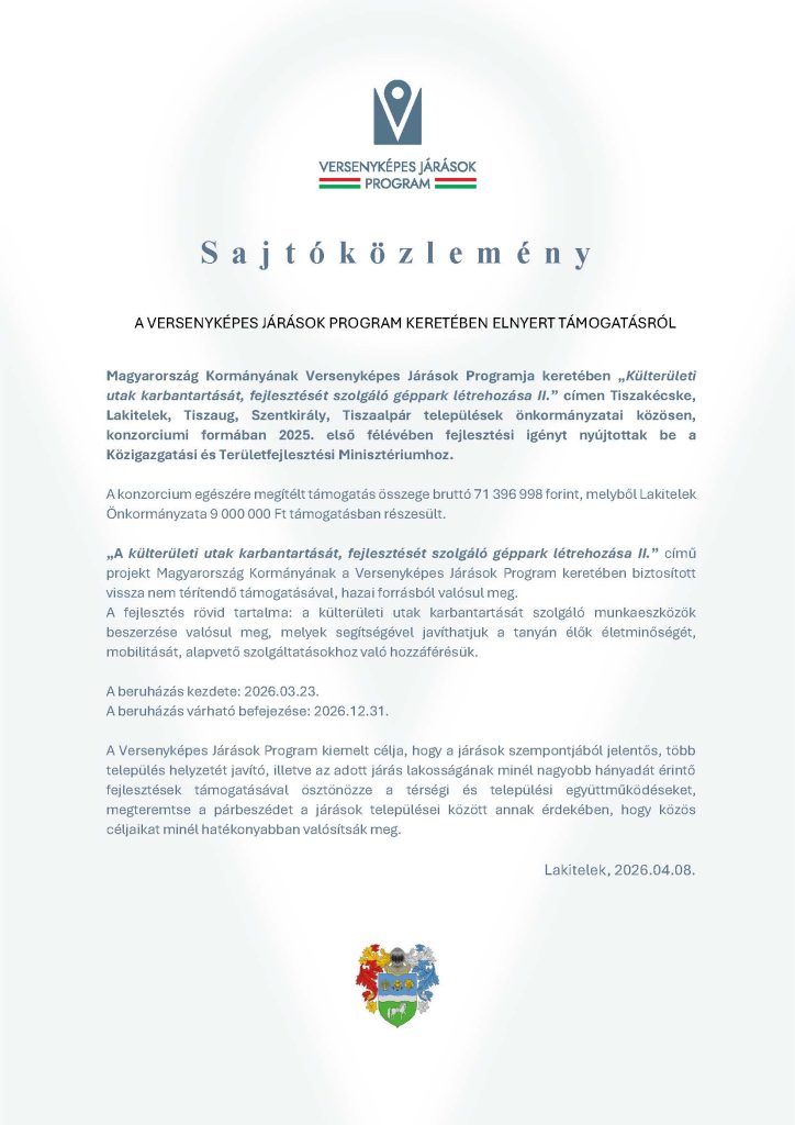 Sajtóközlemény – Külterületi utak karbantartása