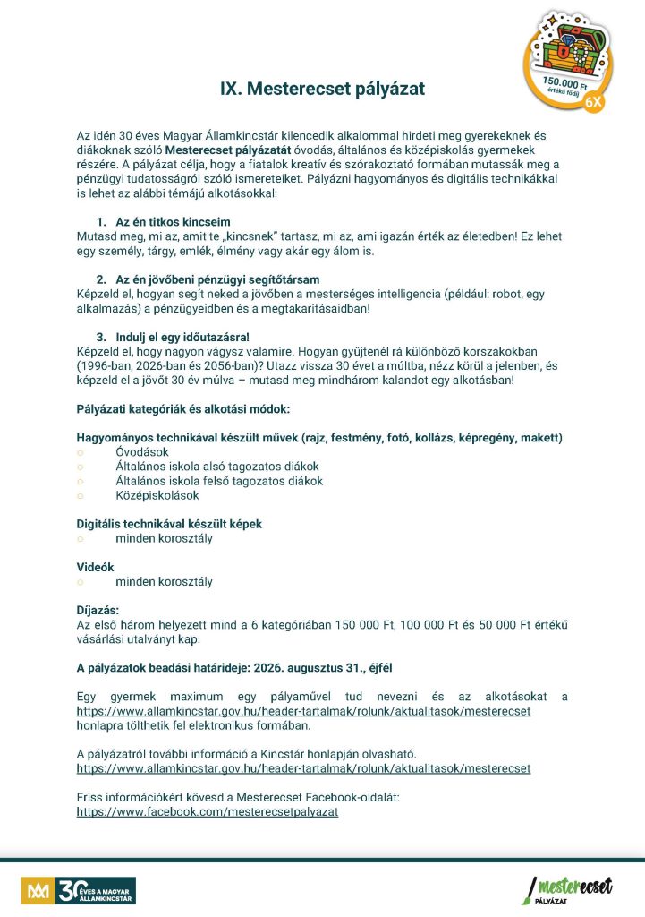 IX. Mesterecset pályázat