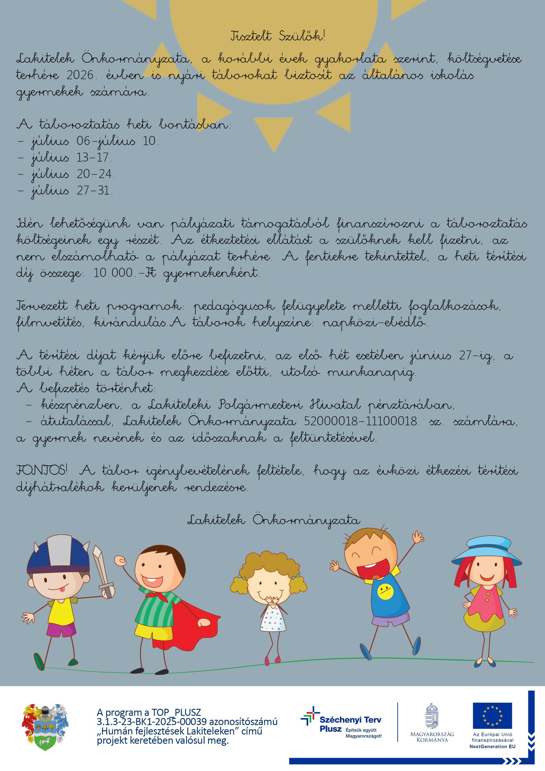 Nyári táborok az áltlános iskolás gyermekek számára