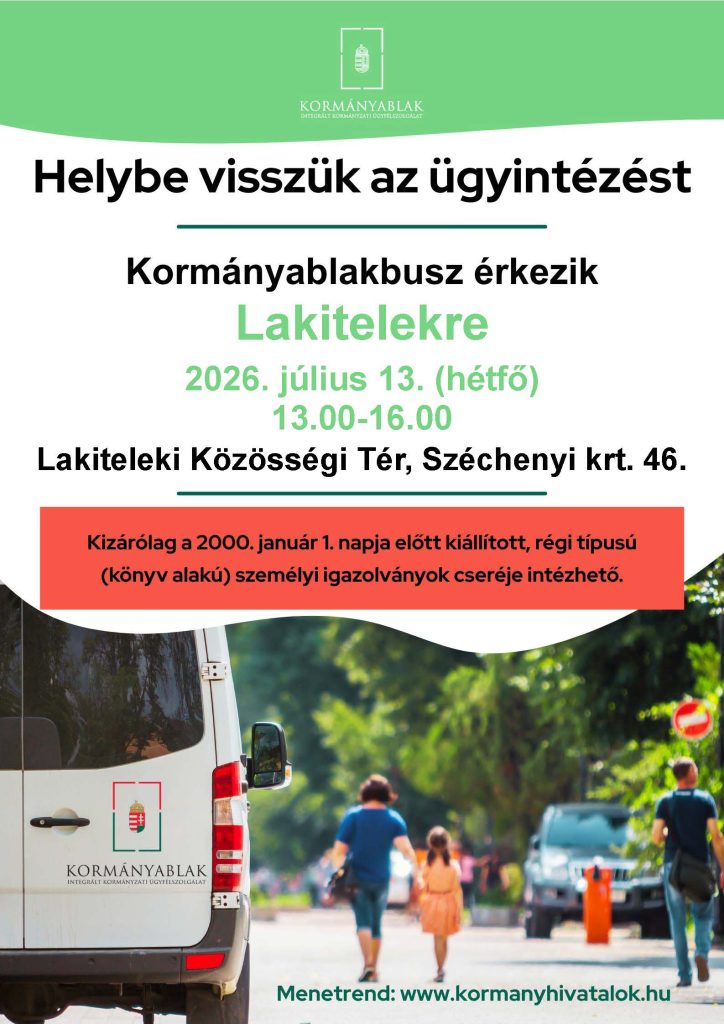 Kormányablakbusz érkezik Lakitelekre július 13-án