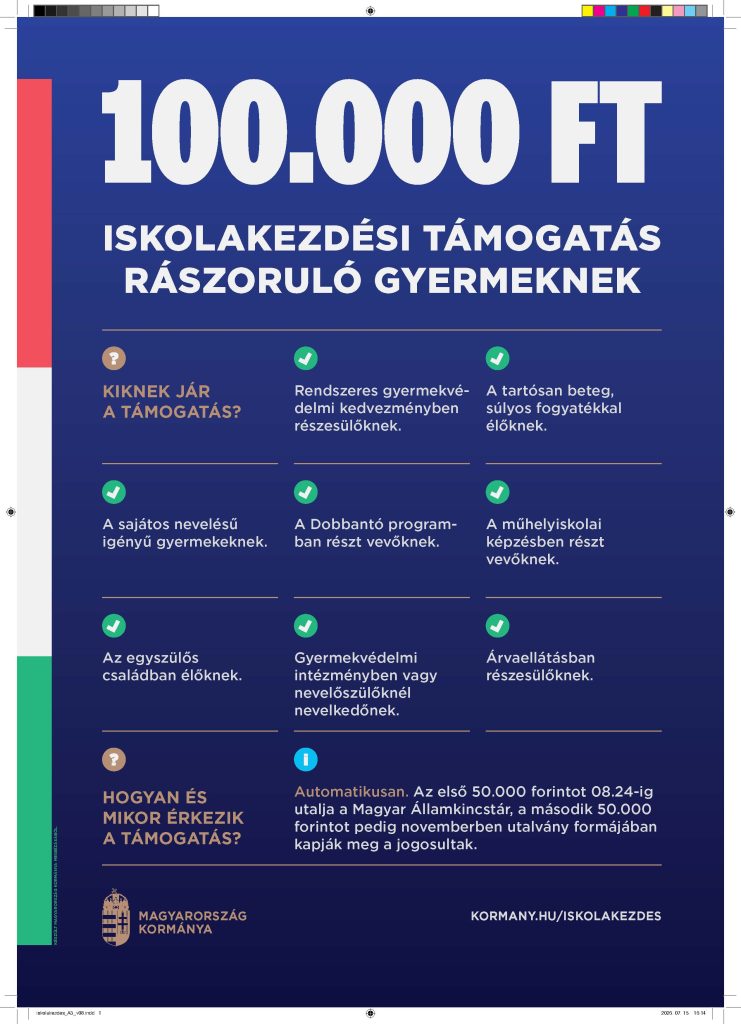 Tájékoztatásá az iskolakezdési támogatásról