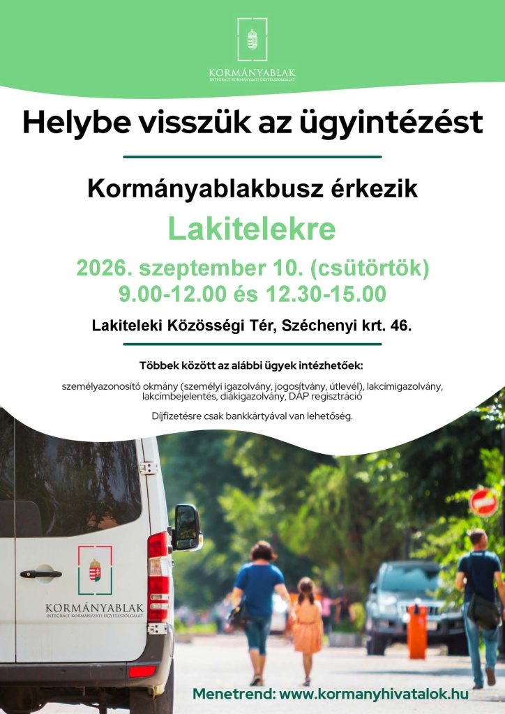 Kormányablak busz érkezik Lakitelekre – 2026.09.10.