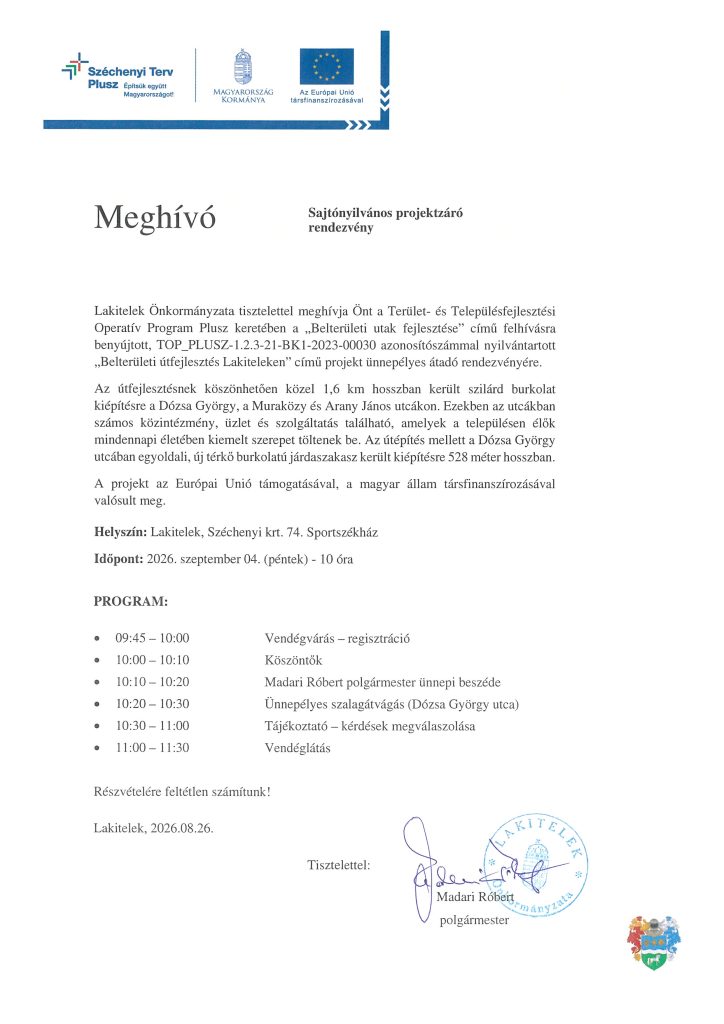 Meghívó sajtónyilvános projektzáró rendezvényre