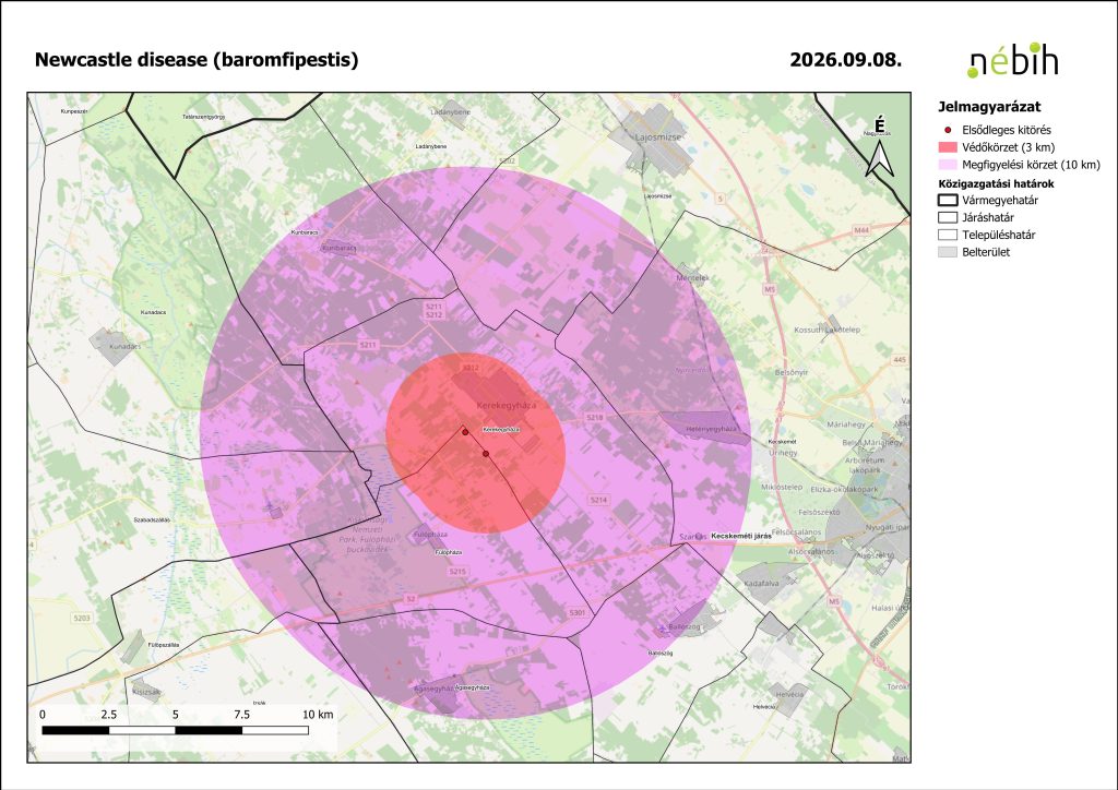 Baromfipestis miatt elrendelt felügyeleti – és védőkörzet – 2026.09.11