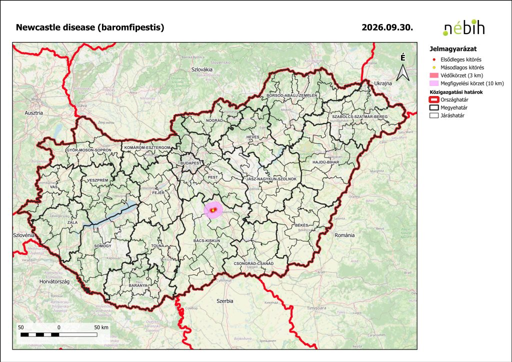 Baromfipestis miatt elrendelt felügyeleti – és védkörzet – 2026.10.01.